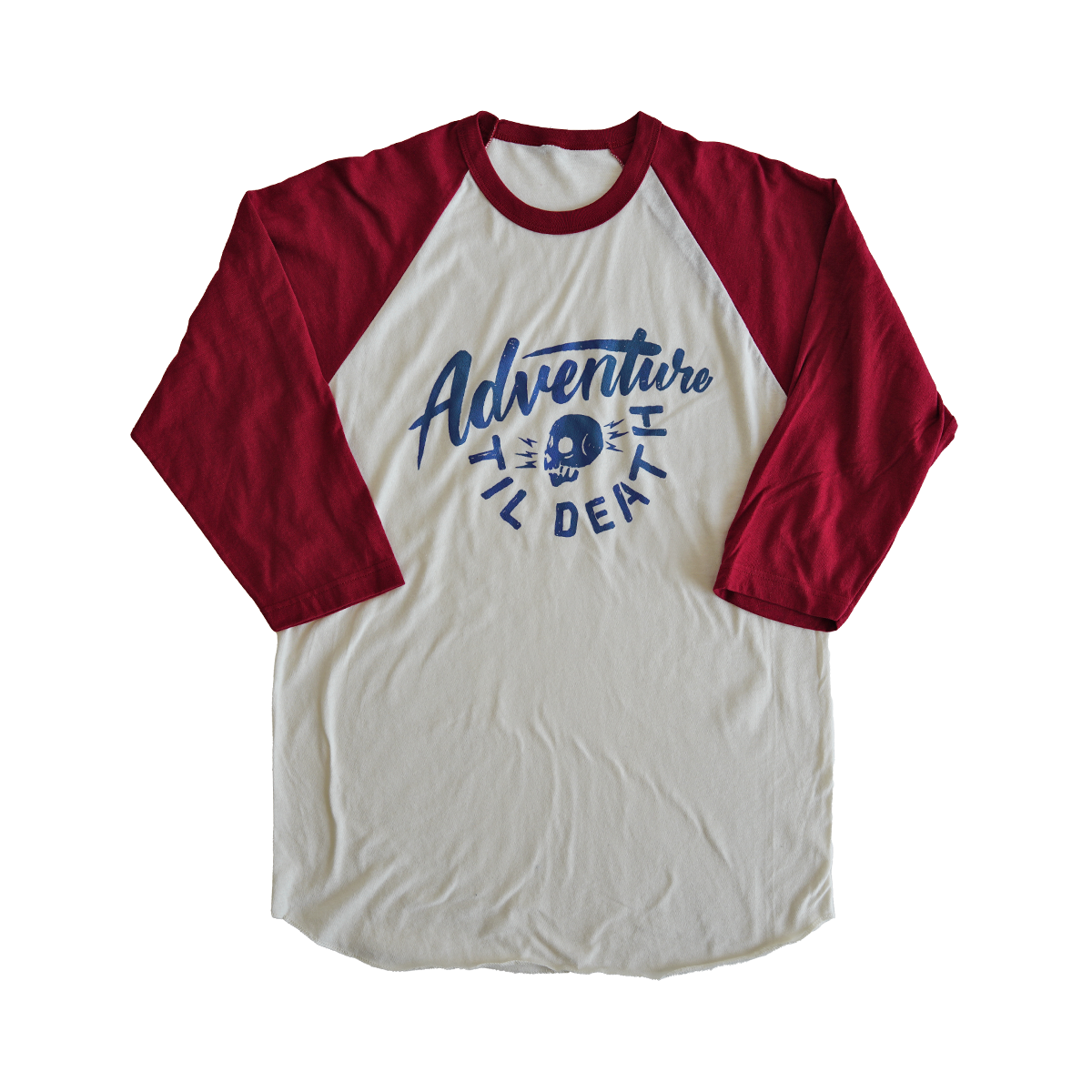 ADVENTURE TIL DEATH - RAGLAN TEE - VINTAGE WHTIE RIO RED