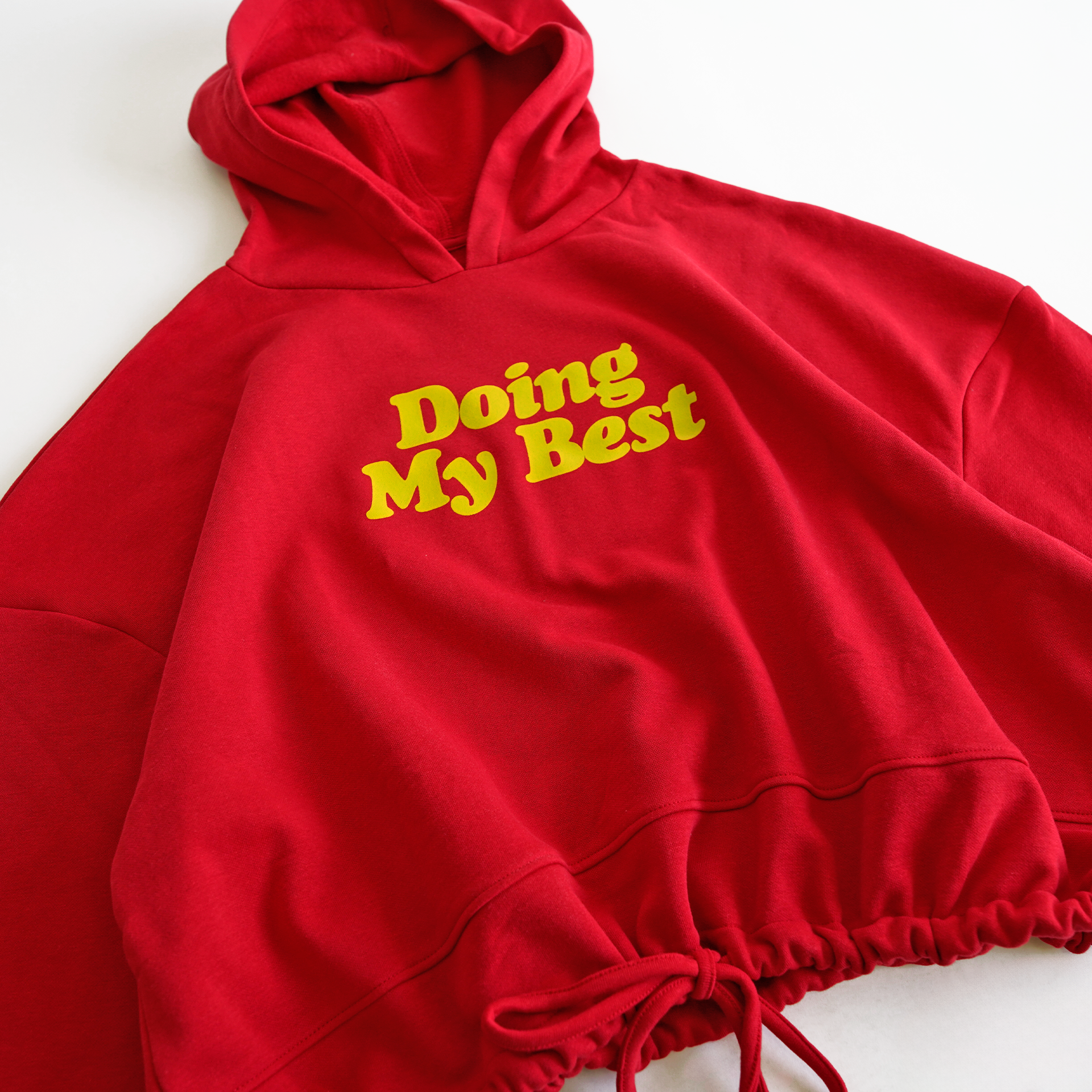 DOING MY BEST - WOMEN'S CROPPED DRAWCORD WAIST HOODIE - FIRE RED