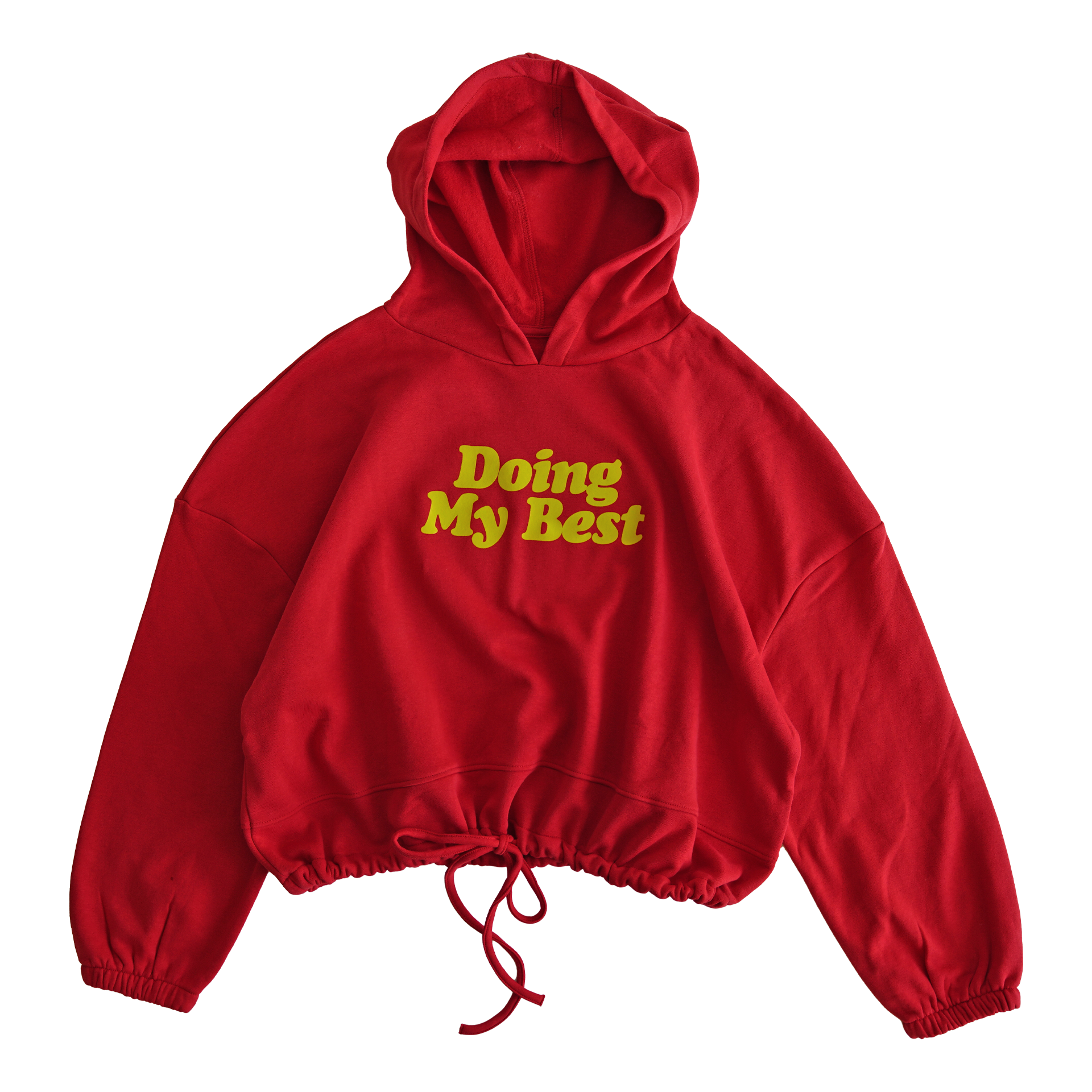 DOING MY BEST - WOMEN'S CROPPED DRAWCORD WAIST HOODIE - FIRE RED