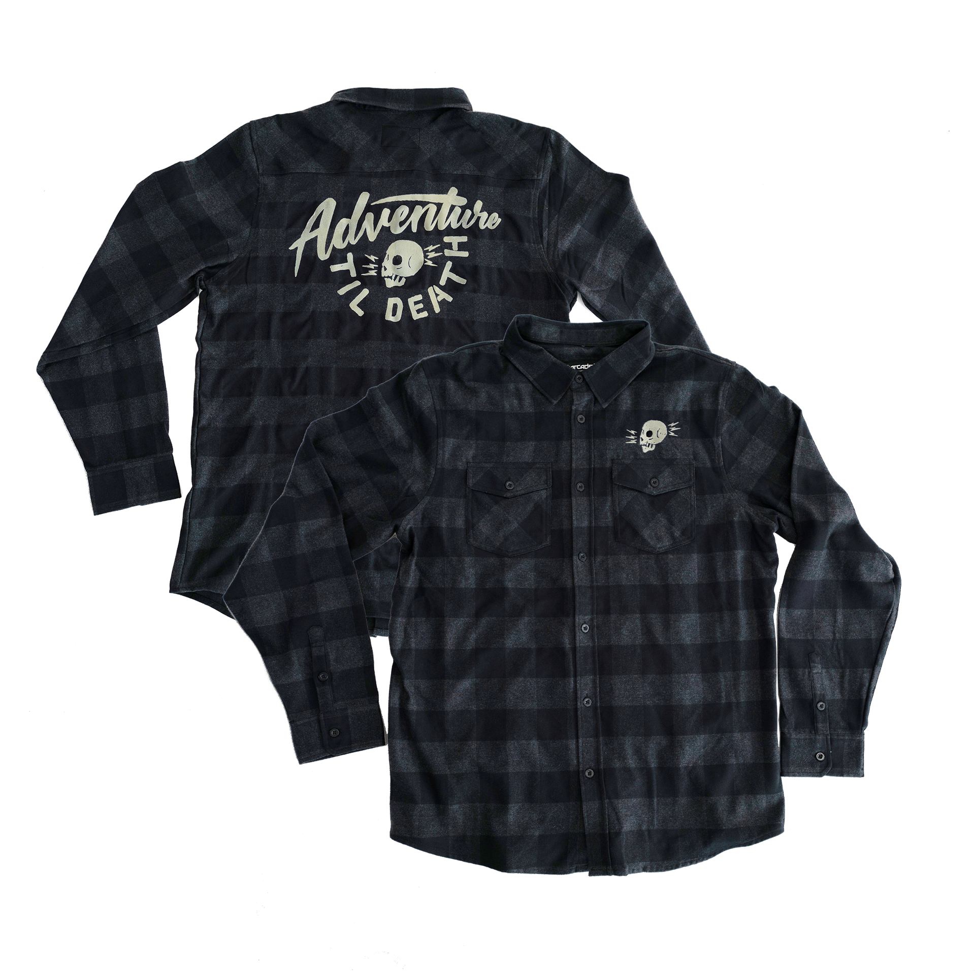 ADVENTURE TIL DEATH - FLANNEL - BUFFALO CHECK - CHARCOAL/BLK